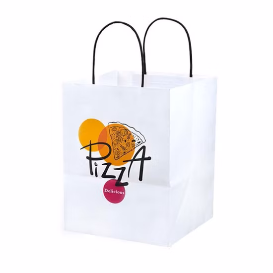 Saco de papel branco para compras de roupas de varejo totalmente impressas personalizadas restaurante para levar saco de papel
